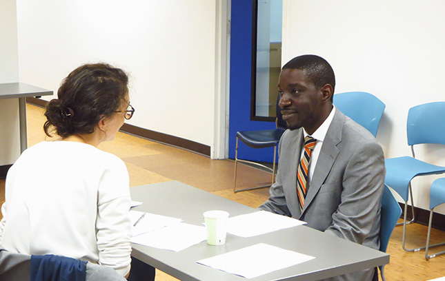 A participant in The Fortune's Society's Employment Services program completing our mock interview process