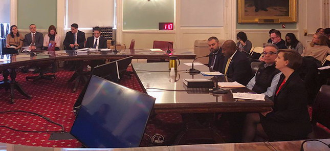 Andre Ward, Associate Vice President of Employment Services and Education, testifying at New York City Hall on March 18